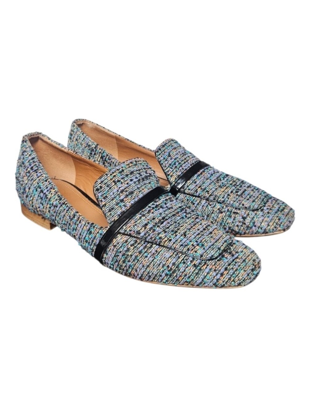 MALONE SOULIERS | Bouclé Tweed Loafers with Patent Leather Trim – EU 38.5 US 8.5